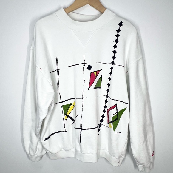 VTG Nike 80’s 90’s Abstract Print Mock Neck Sweatshirt Medium - Picture 1 of 12